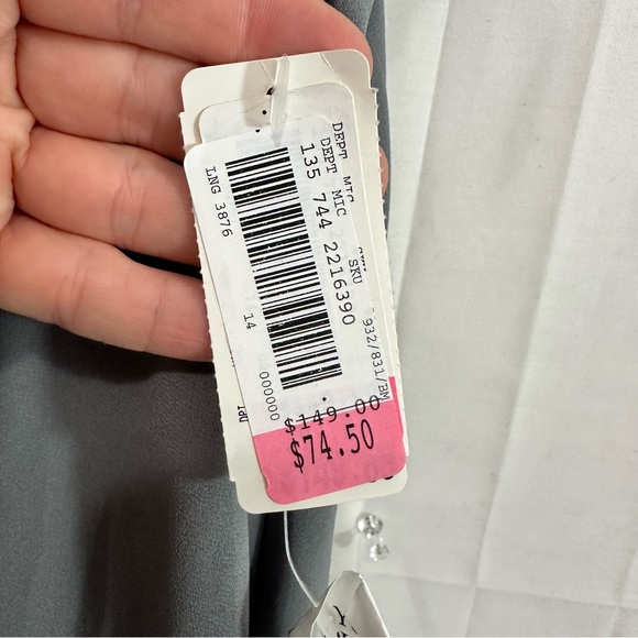 Night Way Womens Beaded Bodice Long Length Evening Gown in Grey Size 14 - Picture 5 of 10